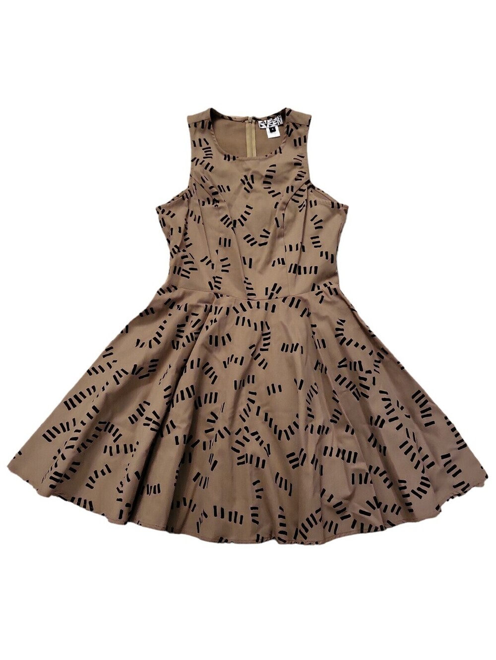 Dusen Dusen Anthropologie Tan Black Dashes Fit & Flare Skater Dress Size 4 USA
